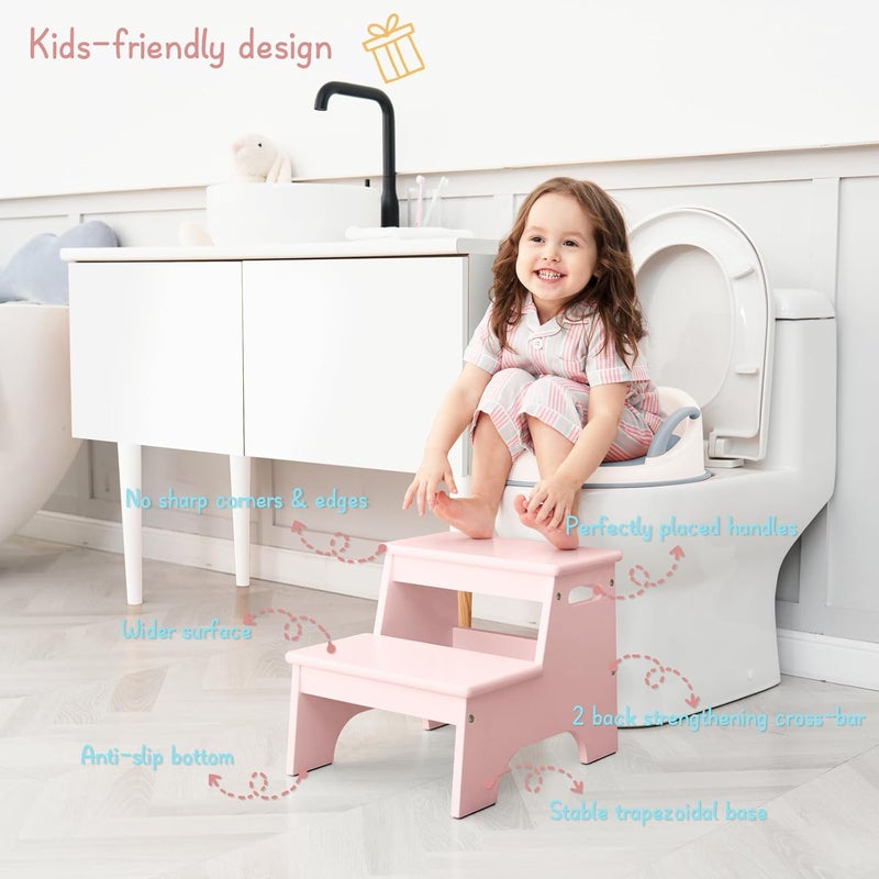 Forbena Pink Girls Toddler Step Stool for Bathroom Sink, Princess Toddler Two Step Stool for Toilet Potty Training, Baby Child Kids Stepping Stool with Handles for Bedroom Classroom Kitchen (Pink) - Image 3